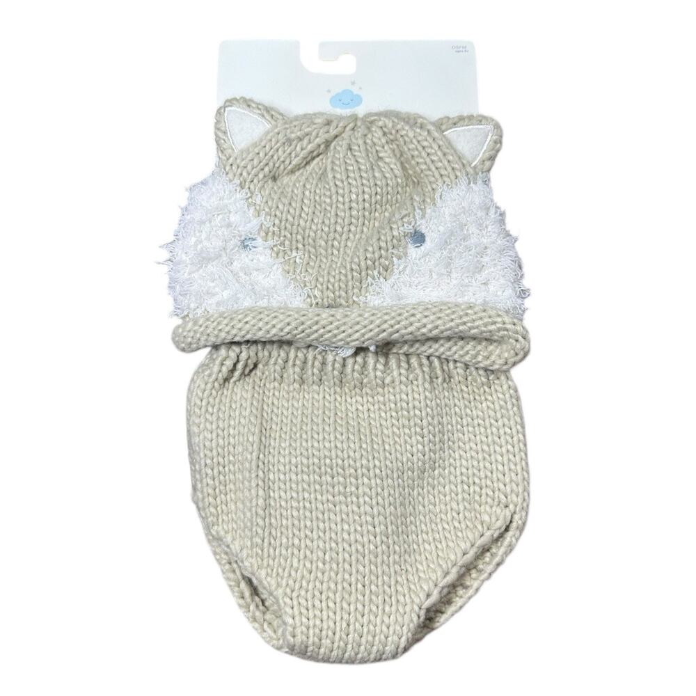 Cloud Island Baby Fox Hat and Diaper Cover Set in Beige/White Knit Sweater NEW